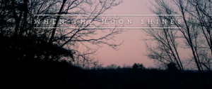 Poster for When the Moon Shines. Shows a dimly lit landscape with ominous trees surrounding the frame and the titles "When the Moon Shines" in the middle