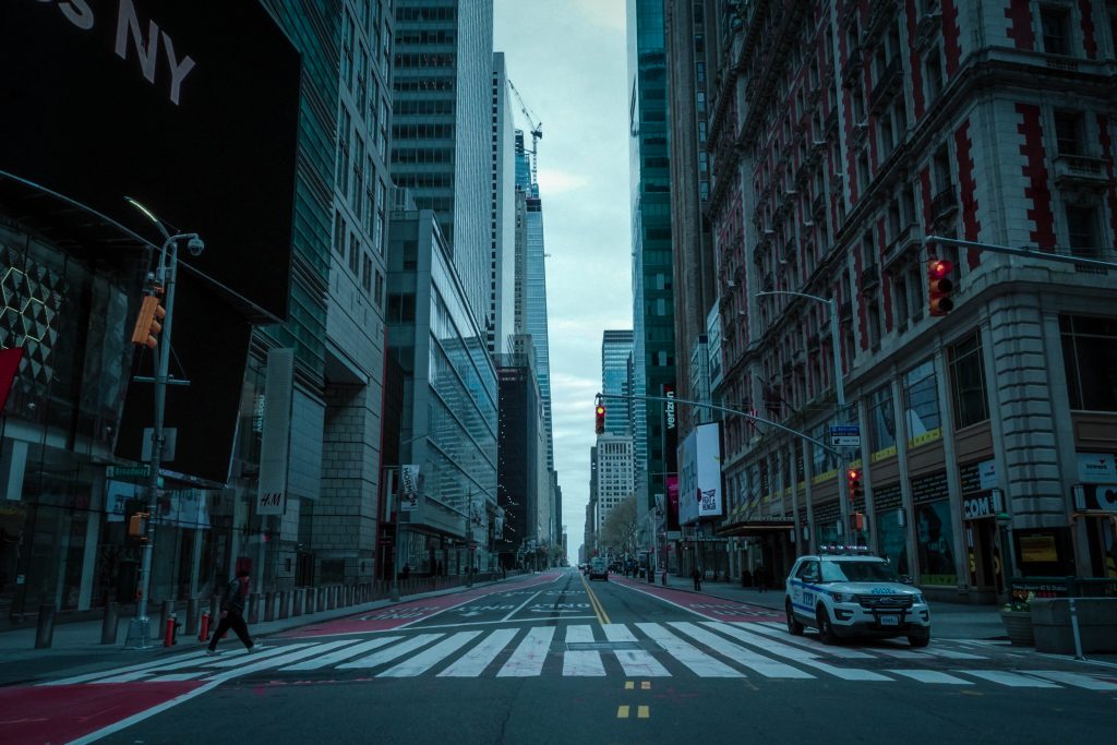 An empty new york city street during the 2020 pandemic