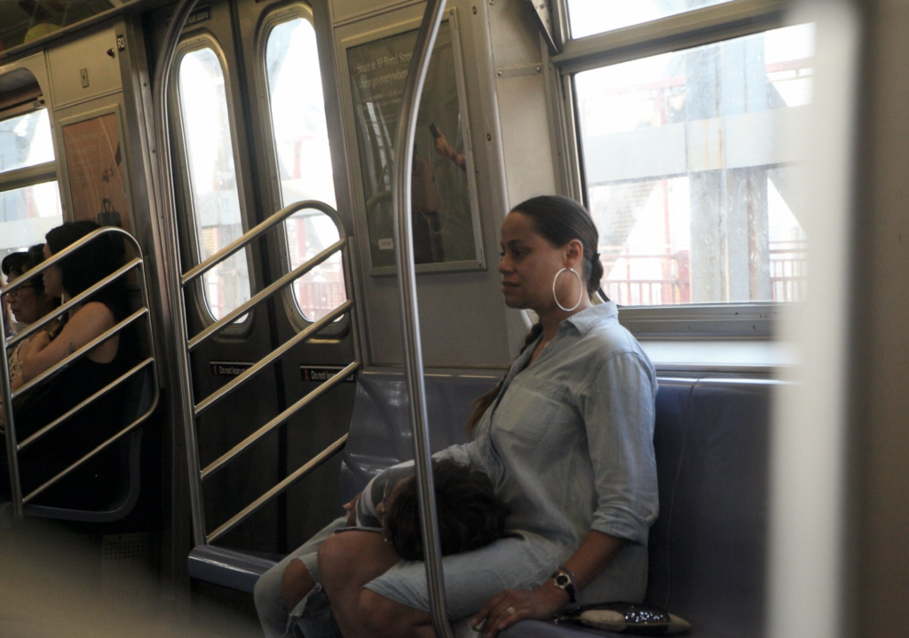 Parent and child on train