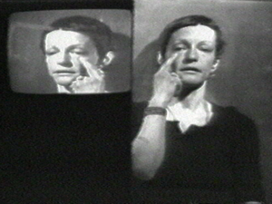 Still from Joan Jonas, "Left Side Right Side," 1972. Video (black-and-white, sound), 8:50 min. © 2020 Joan Jonas / Artists Rights Society (ARS), New York. Courtesy the artist and Gladstone Gallery, New York and Brussels.
