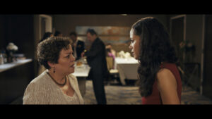 A still from Daniel's film, shows a rehearsal dinner argument happening between actress Sol Miranda and Victoria Cartagena